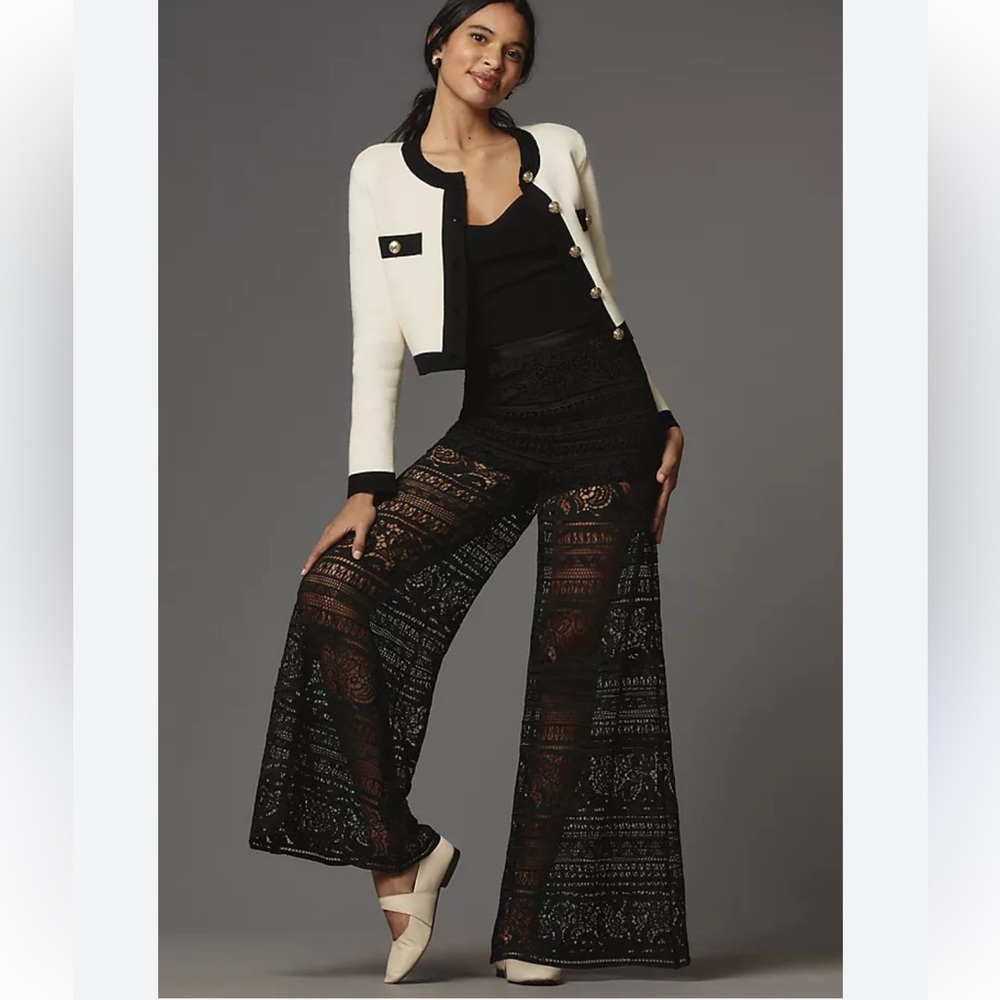 NWT Anthropologie Maeve Wide-Leg Sheer Lace Trousers Size 4